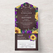 Rustikale Sonnenblume Lila Rose Hochzeit All In One Einladung (Innen Boden)