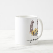 Rustikale Sonnenblume Lucky Horseshoe Individuelle Kaffeetasse (VorderseiteRechts)