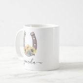 Rustikale Sonnenblume Lucky Horseshoe Individuelle Kaffeetasse (Vorderseite Links)