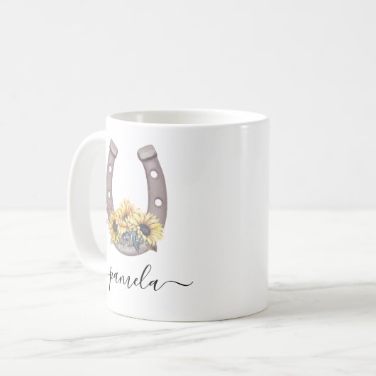 Rustikale Sonnenblume Lucky Horseshoe Individuelle Kaffeetasse (Vorderseite Links)
