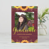 Rustikale Sonnenblume Maroon Gold 2 Foto Abschluss Ankündigung (Stehend Vorderseite)