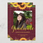 Rustikale Sonnenblume Maroon Gold 2 Foto Abschluss Ankündigung (Vorne/Hinten)