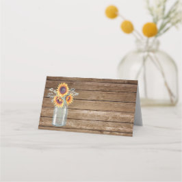 Rustikale Sonnenblume Mason Jar Floral Barnyard Platzkarte