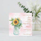 Rustikale Sonnenblume Mason Jar Hochzeitseinladung Einladung (Stehend Vorderseite)