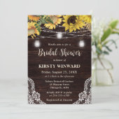 Rustikale Sonnenblume & Mason Jar Lights Brautpart Einladung (Stehend Vorderseite)