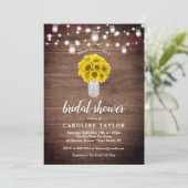Rustikale Sonnenblume Mason Jar Lights Brautparty Einladung (Stehend Vorderseite)