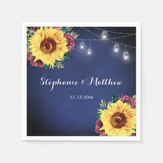 Rustikale Sonnenblume Mason Jar Lights Hochzeit de Serviette (Vorderseite)