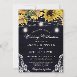 Rustikale Sonnenblume & Mason Jar Lights Hochzeit Einladung