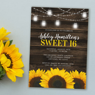 Rustikale Sonnenblume Mason Jar Lights Sweet 16 Einladung