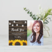 Rustikale Sonnenblume Mason Jar Lights Sweet 16 Fo Dankeskarte (Stehend Vorderseite)