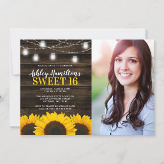 Rustikale Sonnenblume Mason Jar Lights Sweet 16 Fo Einladung