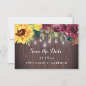 Rustikale Sonnenblume Mason Jar Lights Wood Weddin Save The Date (Vorderseite)