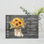 Rustikale Sonnenblume Mason Jar Save the Date (Stehend Vorderseite)