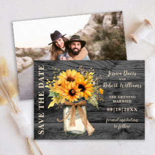 Rustikale Sonnenblume Mason Jar Save the Date