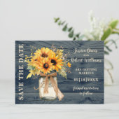 Rustikale Sonnenblume Mason Jar Save the Date Kart (Stehend Vorderseite)
