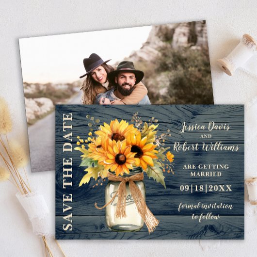 Rustikale Sonnenblume Mason Jar Save the Date Kart