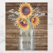 Rustikale Sonnenblume Mason Jar Wedding Label Weinetikett (Einzelnes Label)