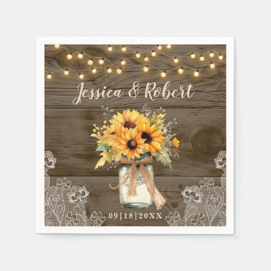 Rustikale Sonnenblume Mason Jar Wedding Napkins Serviette (Vorderseite)
