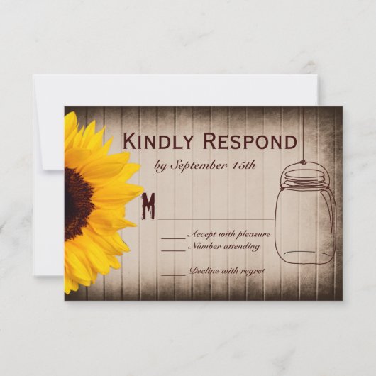 Rustikale Sonnenblume Mason Jar Wedding RSVP Cards (Vorderseite)