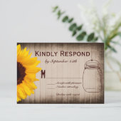 Rustikale Sonnenblume Mason Jar Wedding RSVP Cards (Stehend Vorderseite)