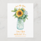 Rustikale Sonnenblume Mason Jar Wedding Save the D Postkarte (Vorderseite)