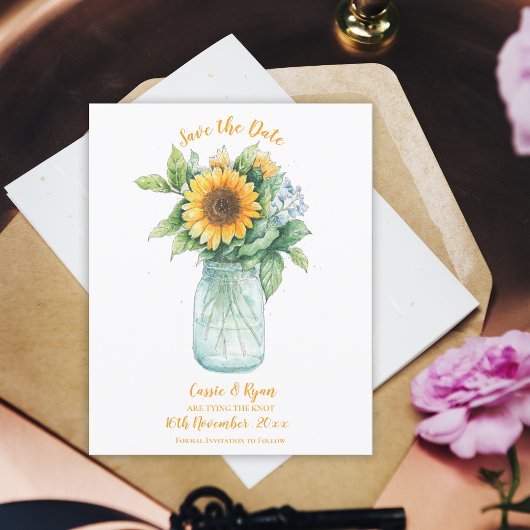Rustikale Sonnenblume Mason Jar Wedding Save the D Postkarte