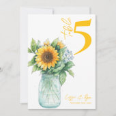 Rustikale Sonnenblume Mason Jar Wedding Tischnumme Dankeskarte (Vorderseite)