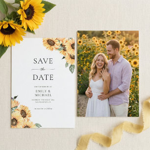 Rustikale Sonnenblume mit Foto Elegante Hochzeit Save The Date