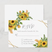 Rustikale Sonnenblume mit geometrischer Goldene Ge RSVP Karte (Vorne/Hinten)