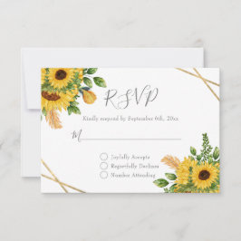 Rustikale Sonnenblume mit geometrischer Goldene Ge RSVP Karte
