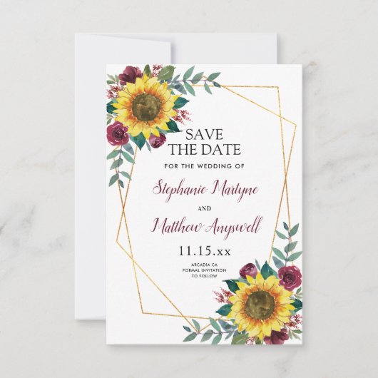 Rustikale Sonnenblume Moderne Blumenhochzeit Save The Date (Vorderseite)