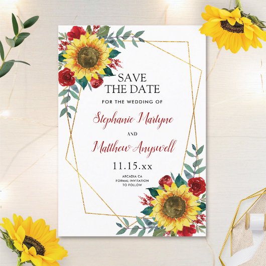 Rustikale Sonnenblume Moderne Hochzeit der Roten F Save The Date