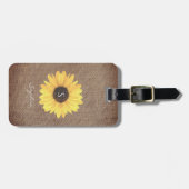 Rustikale Sonnenblume Monogram Burlap-Gepäckmarke Gepäckanhänger (Vorderseite horizontal)