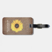 Rustikale Sonnenblume Monogram Burlap-Gepäckmarke Gepäckanhänger (Rückseite horizontal)