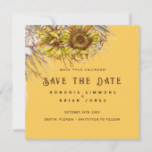 Rustikale Sonnenblume Mustard Square Save the Date (Vorderseite)