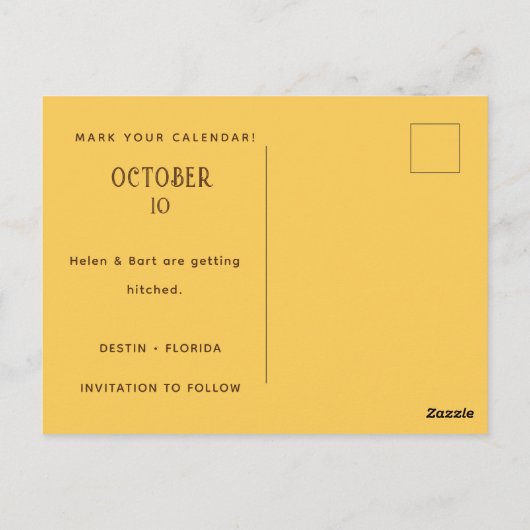 Rustikale Sonnenblume Mustard Square Save the Date Postkarte (Rückseite)