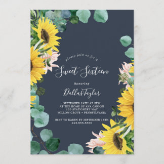 Rustikale Sonnenblume | Navy 16 . Geburtstag Birth Einladung