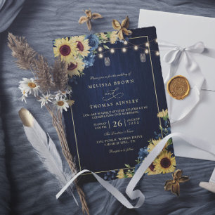 Rustikale Sonnenblume Navy Blau Holz Elegante Hoch Einladung