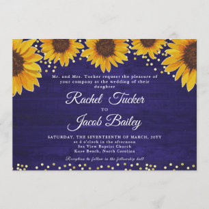 Rustikale Sonnenblume Navy Blue Gold Hochzeit Einl Einladung