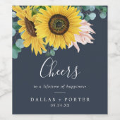 Rustikale Sonnenblume | Navy Cheers Hochzeiten von Weinetikett (Einzelnes Label)