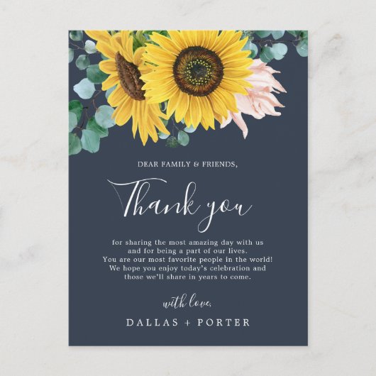 Rustikale Sonnenblume | Navy Dankeschön Empfang Ca Postkarte (Vorderseite)
