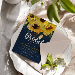 Rustikale Sonnenblume, Navy & Gold Brautparty Einladung