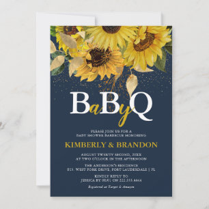 Rustikale Sonnenblume, Navy & Gold GRILLEN Kinderd Einladung