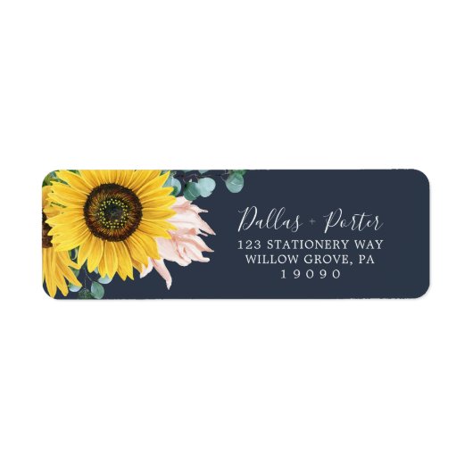 Rustikale Sonnenblume | Navy Return Address Label (Vorne)