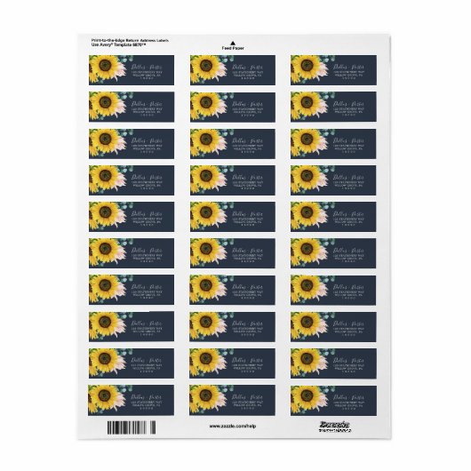 Rustikale Sonnenblume | Navy Return Address Label (Vorne)