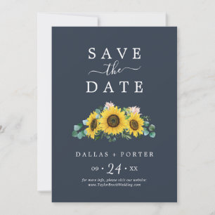 Rustikale Sonnenblume Navy Save the Date Card