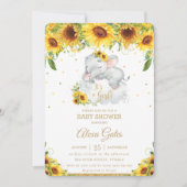 Rustikale Sonnenblume Niedlich Elephant Baby Showe Einladung (Vorderseite)