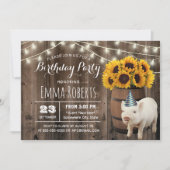 Rustikale Sonnenblume Niedliche Schweinefarm Gebur Einladung (Vorderseite)