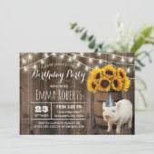 Rustikale Sonnenblume Niedliche Schweinefarm Gebur Einladung (Stehend Vorderseite)