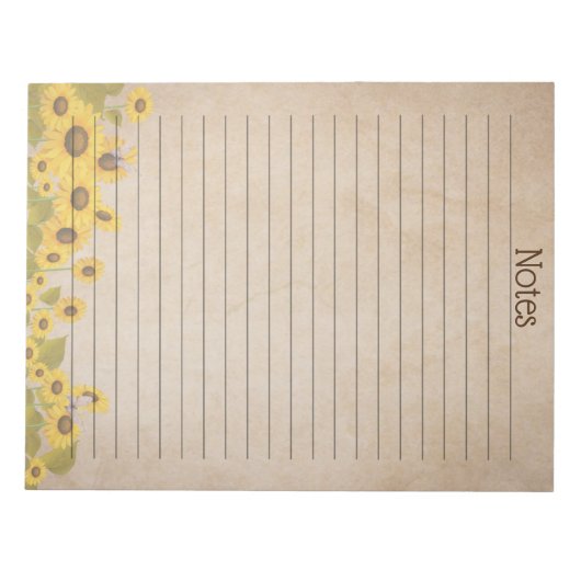 Rustikale Sonnenblume Notizblock (Vorderseite)